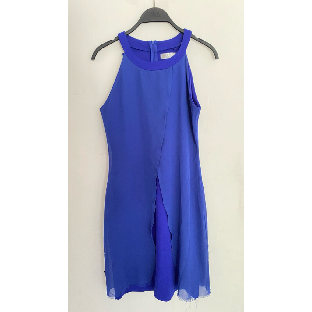 Dress Wanita Chiffon Layer Biru Elektrik Sleeveless Elegant Mini Dress | Dress Sifon Wanita Outer La