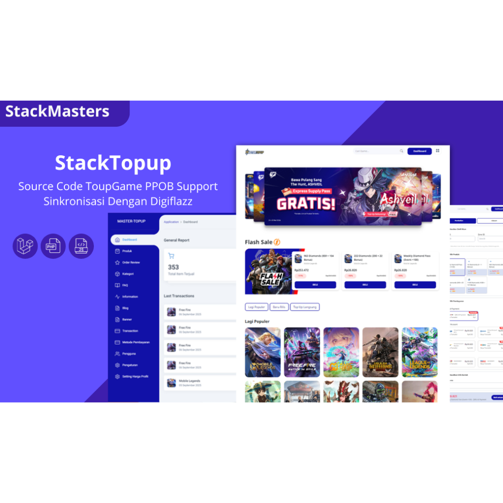 Source Code Terbaru Website TopUp Game & PPOB Otomatis API Digiflazz (Full Source Code & Gratis Upda