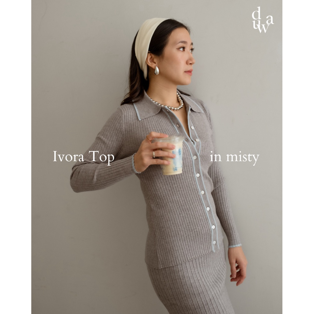 Duwa Ivora Set Premium Korean Knit Long Sleeves Shirt Maxi Skirt