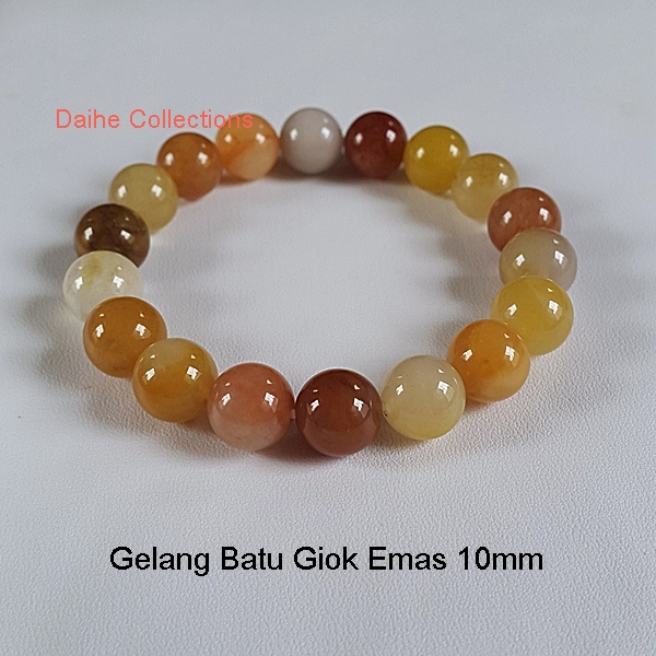 Gelang Batu Giok Emas 10mm / Gelang Giok Pria / Gelang Giok Wanita