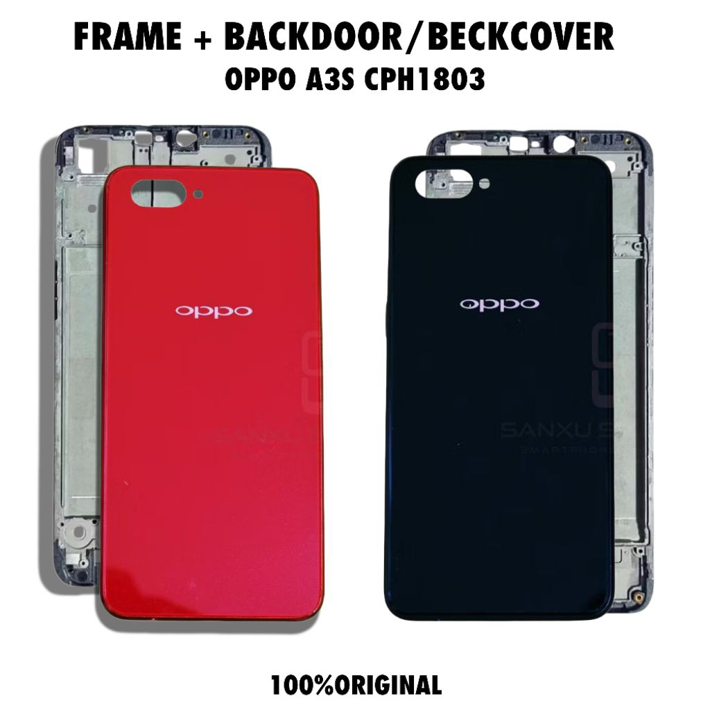 Frame lcd + Backdoor Back Cover belakang HP Oppo A3S CPH1803 Original (Tatakan LCD / tulang tengah)