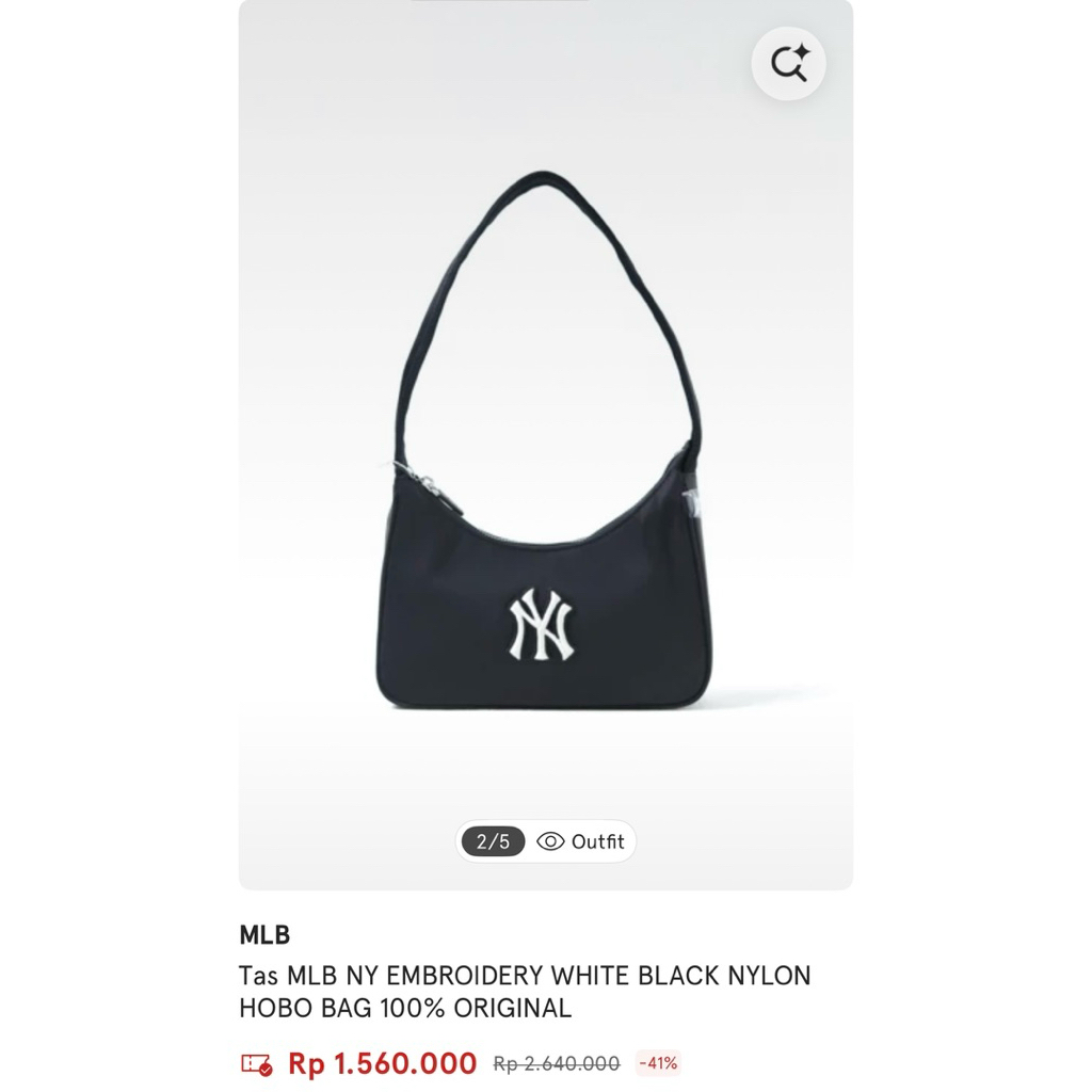 MLB NY Yankees Basic Sportive Hobo Bag Nylon Black