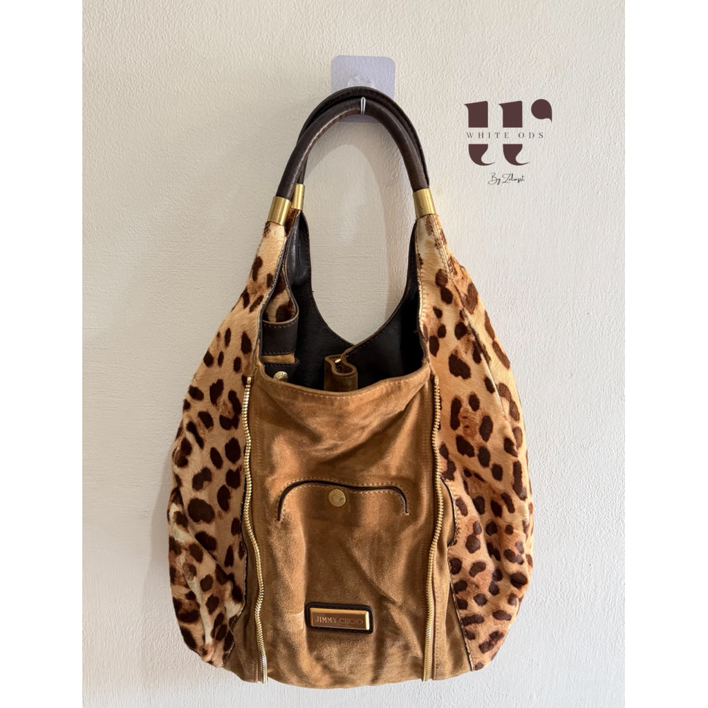 jimmy choo hobo bag leopard ponyhair auth