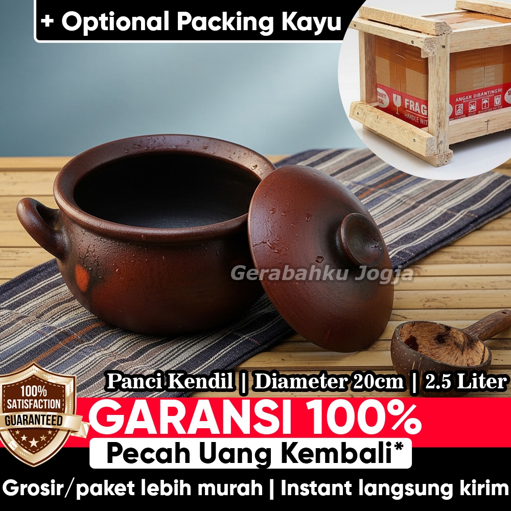 Diameter 20cm - 2,5 Liter | Panci Kendil Kuali Gudeg Rebus Godog Jamu Herbal Tanah Liat | Gerabahku 