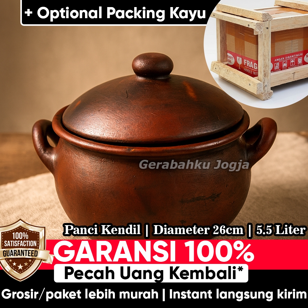 Diameter  26cm - 5.5 Liter | Panci Kendil Kuali Gerabah Gudeg Rebus Godog Jamu Herbal Tanah Liat | G