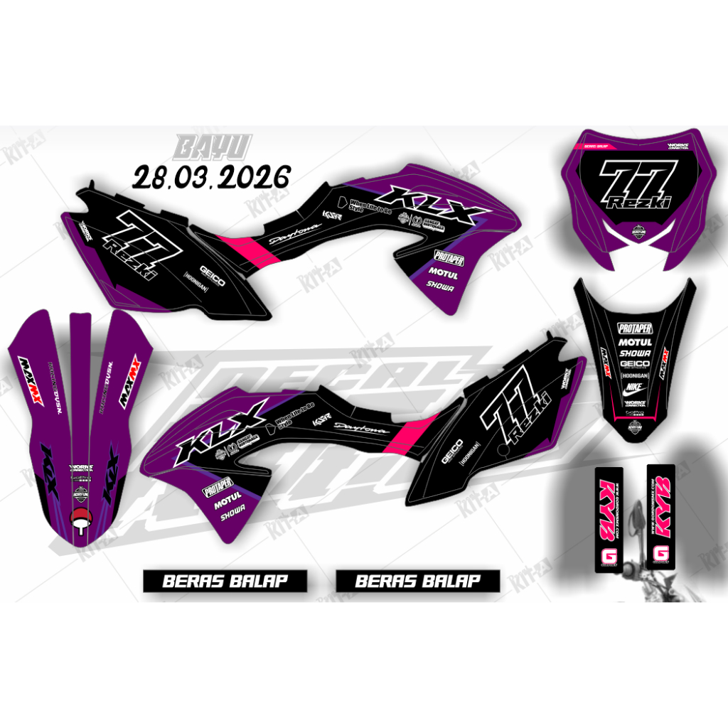 decal klx 150 bf ungu putih