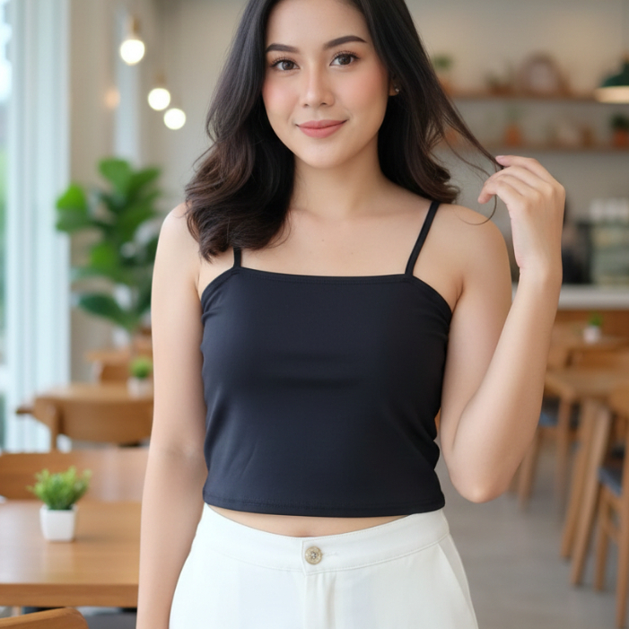 Tanktop Crop Singlet Polos Bra Kemben Dalaman Wanita Tali Spaghetti Big Size Elastis Korean Style