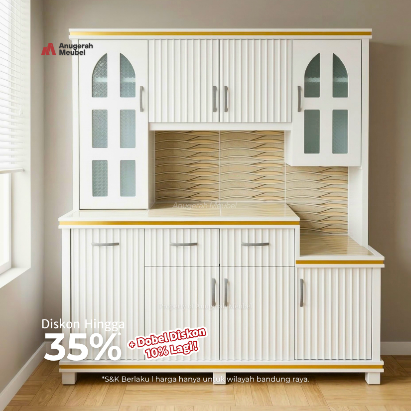 Anugerah Meubel Lemari Piring 3 Pintu Kayu Minimalis Cat Duco Rayadinata Quartz