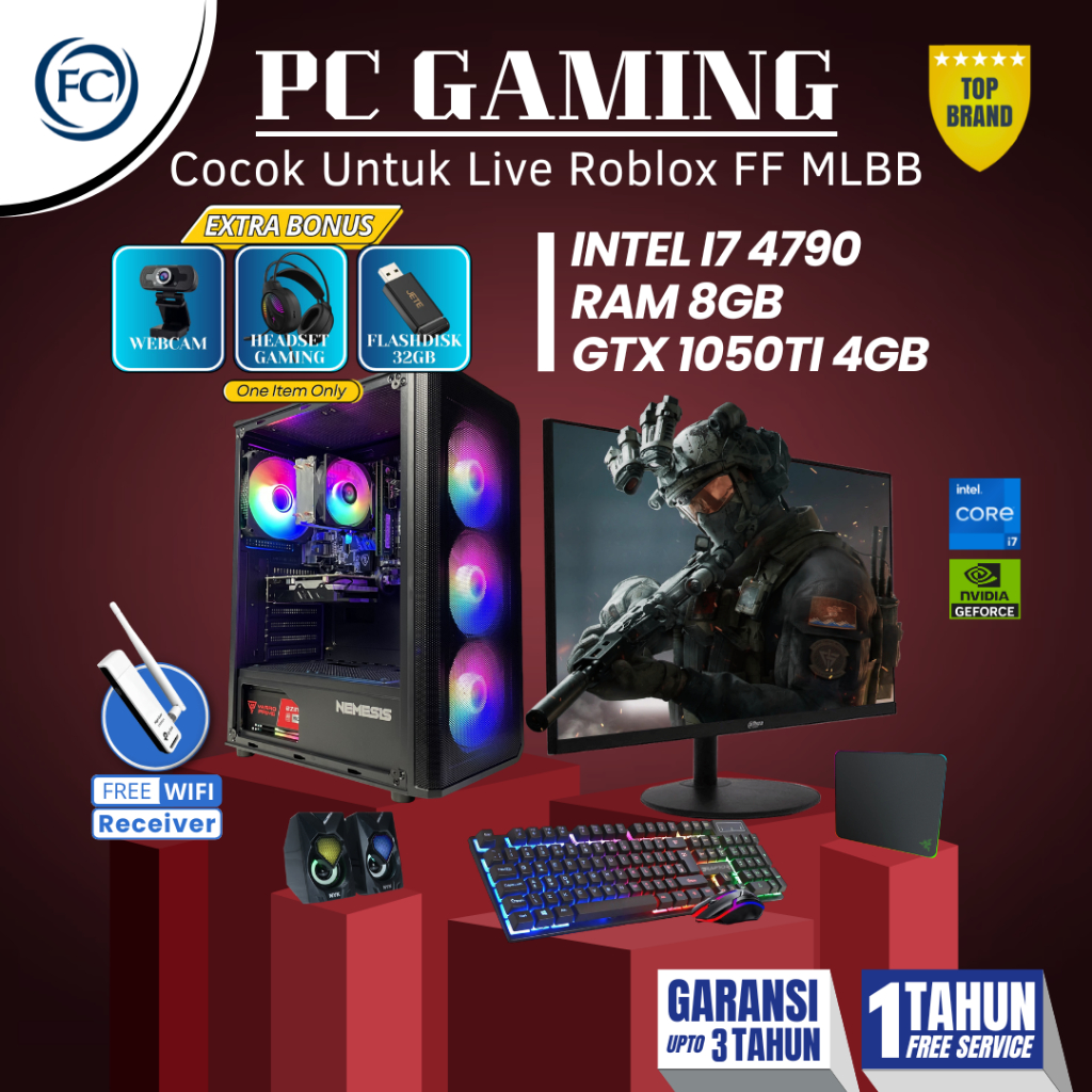 PC GAMING i7 GTX 1050 TI Full Set Keyboard Mouse Speaker RGB + Monitor Gaming