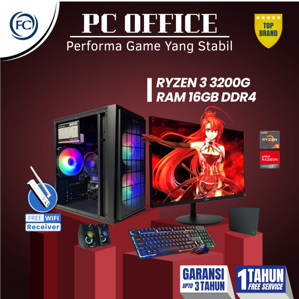 PC GAMING FULL SET RGB + MONITOR SIAP PAKAI (VALORANT PUBG FORTNITE)