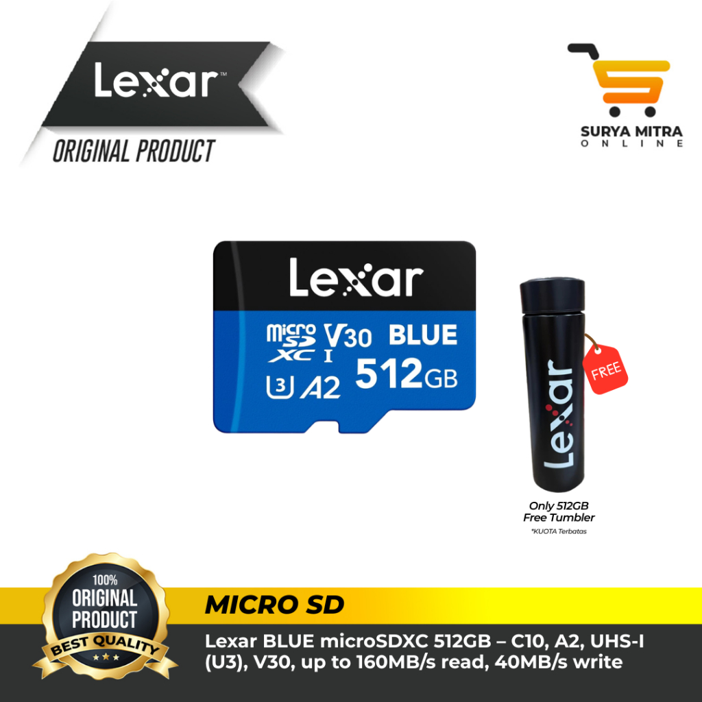 Lexar MicroSD Card BLUE 256GB 512GB 1TB Memory Card Class 10 C10, A2, UHS-I (U3), V30, up to 160MB/s
