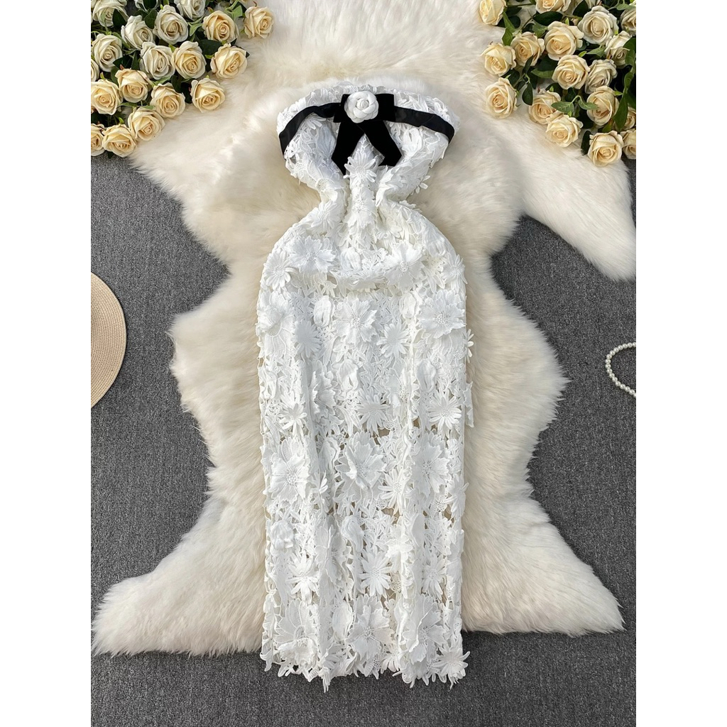 Dress chaneol Jennie Putih wanita korea
