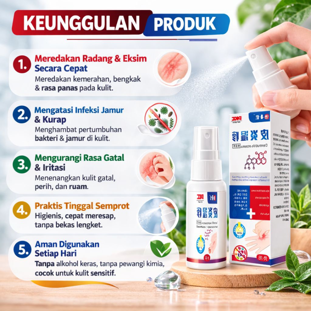 Spray Herbal untuk Radang Kulit, Eksim, Kurap & Gatal-Gatal – Dermatitis Eczema Spray