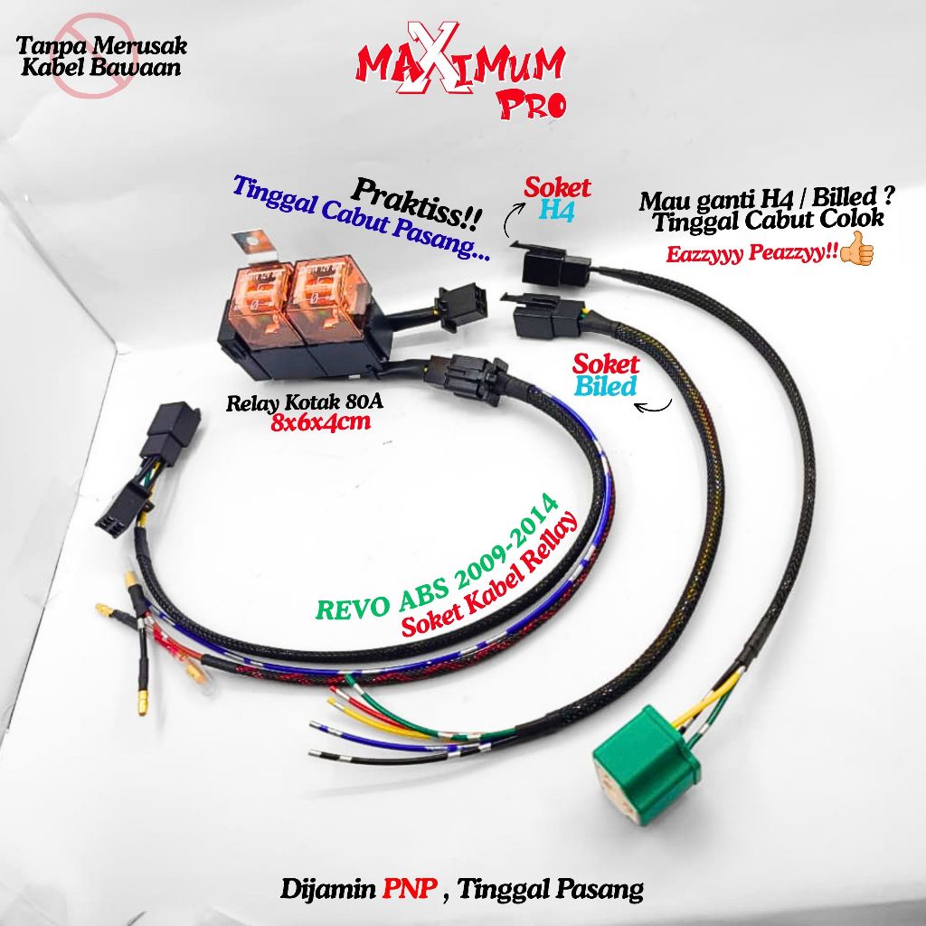 PREMIUM KABEL RELAY LAMPU SET REVO ABSOLUTE 2009-2014 80A HID SOKET BILED LED H4 MOTOR SOCKET RELLAY