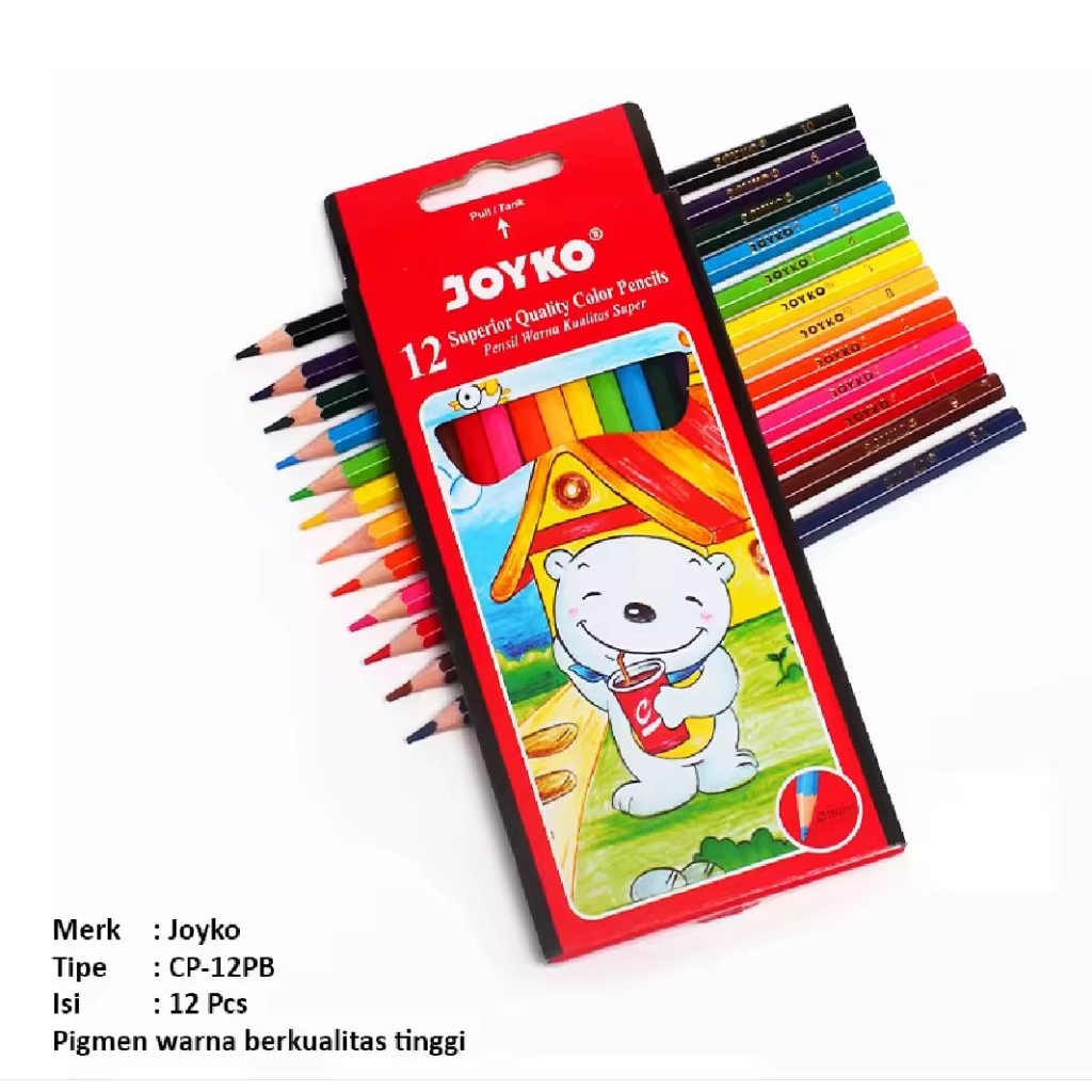 PENSIL WARNA JOYKO 12 WARNA PANJANG | Joyko Pensil Warna 12 Warna Panjang CP-103 | PENSIL 12 WARNA J