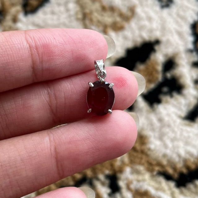 Liontin permata Natural Hessonite garnet ring perak