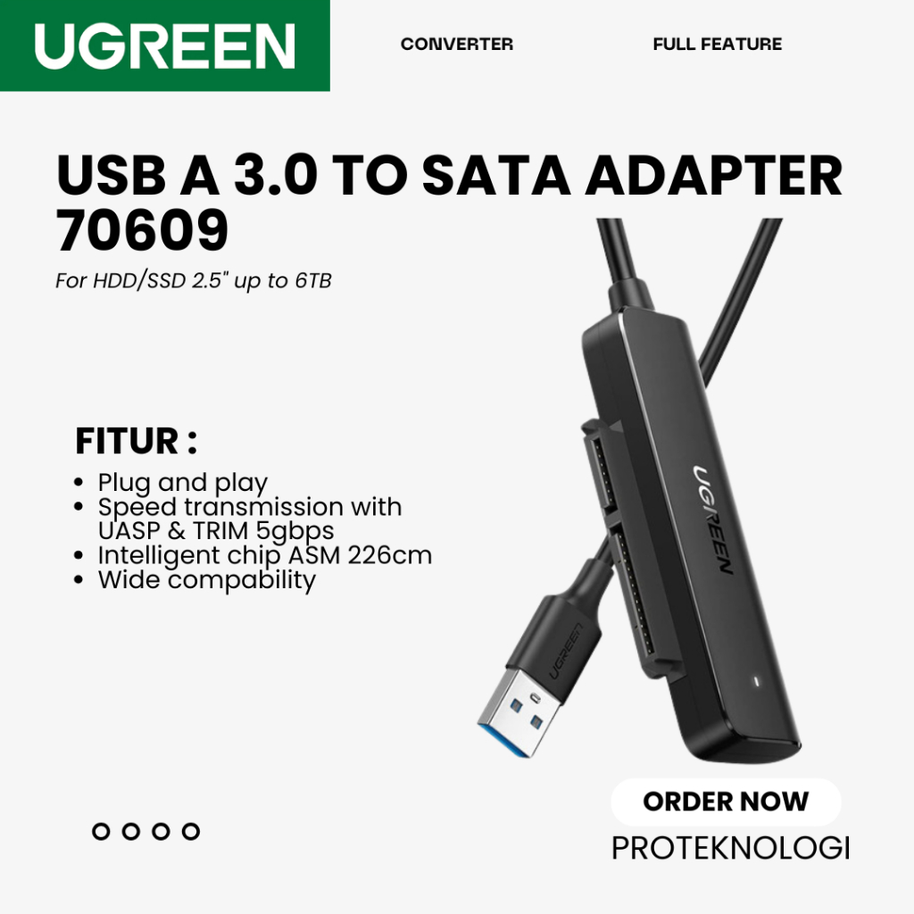 UGREEN 70609 USB 3.0 to SATA Hard Drive Adapter Cable 2.5" Converter HDD SSD Universal