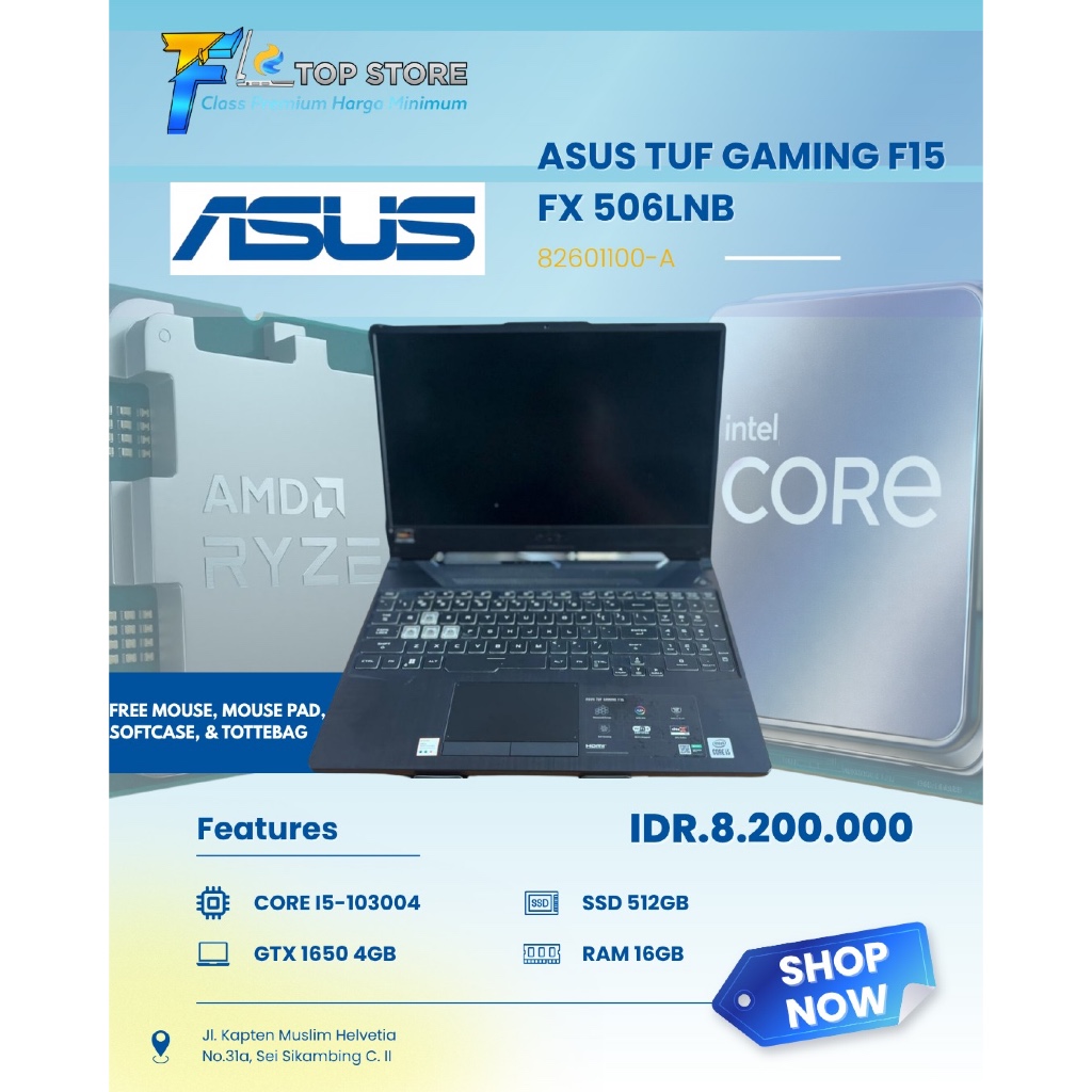 LAPTOP ASUS TUF GAMING F15 FX 506LNB CORE I5-103004 SSD 512/16GB-GTX 1650 4GB
