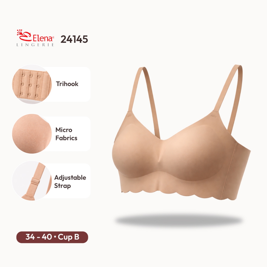 Elena E 24145 Bra Seamless Busa Tipis Kait 3 Tanpa Kawat Polos Bh Sport Remaja 34B - 40B