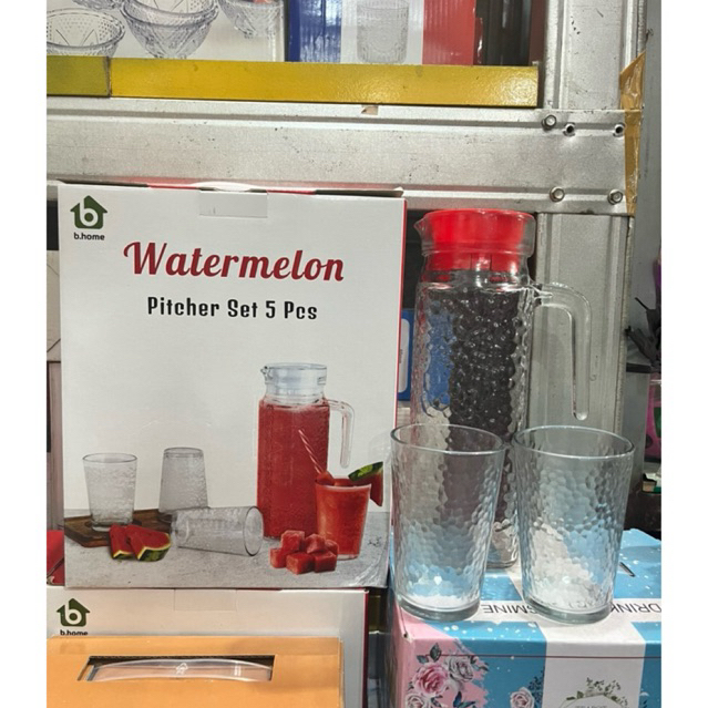 PITCHER SET WATERMELON / TEKO DAN GELAS KACA