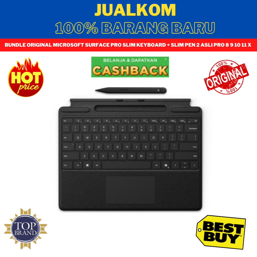 Bundle Original Microsoft Surface Pro Slim Keyboard + Slim Pen 2 Asli Pro 8 9 10 11 X