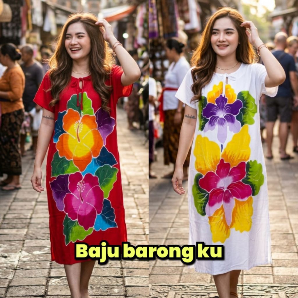 Daster Lukis Bali Jumbo Kaftan Lukis Khas Bali Dress Bali Motif Bunga Bahan Rayon Adem