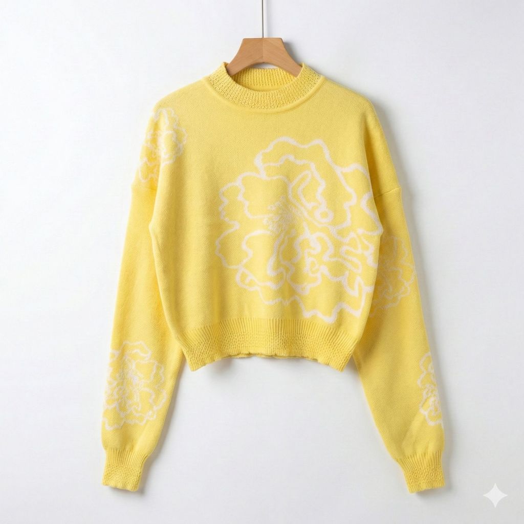 Sweater Crewneck Rajut Wanita bahan Premium Motif Bunga Mawar sangat Modis dan Stylish