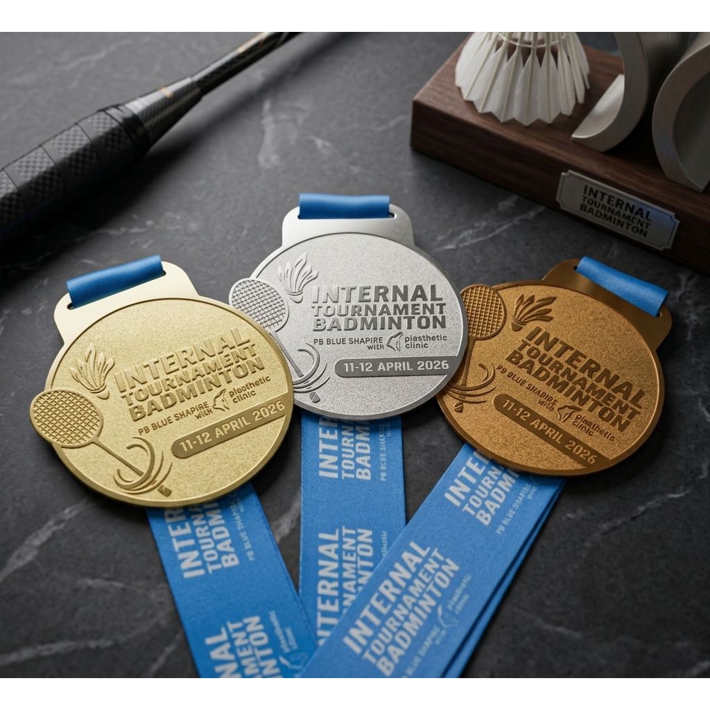 MEDALI BADMINTON CUSTOM LOGAM KUNINGAN