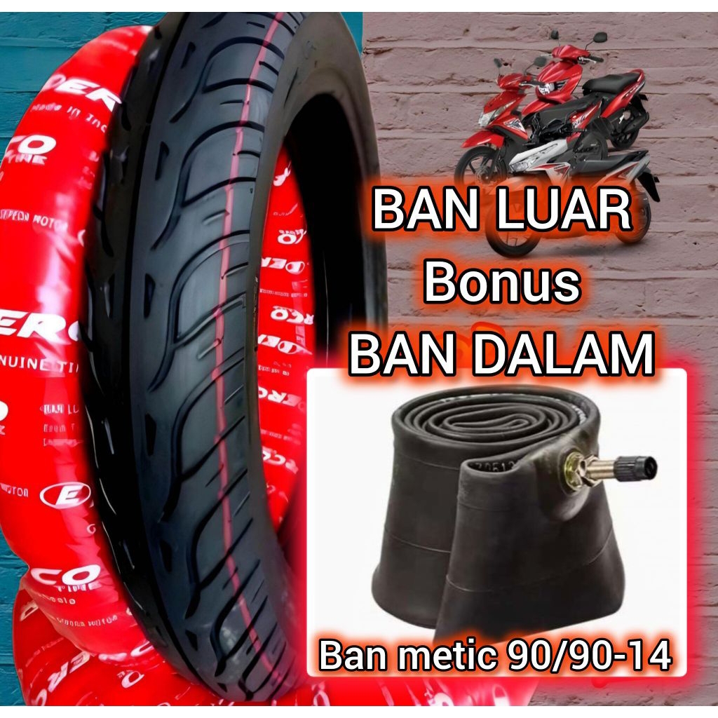 BAN LUAR BONUS BAN DALAM UNTUK MOTOR METIC 90/90-14, Ban motor beat, Mio , Vario dll