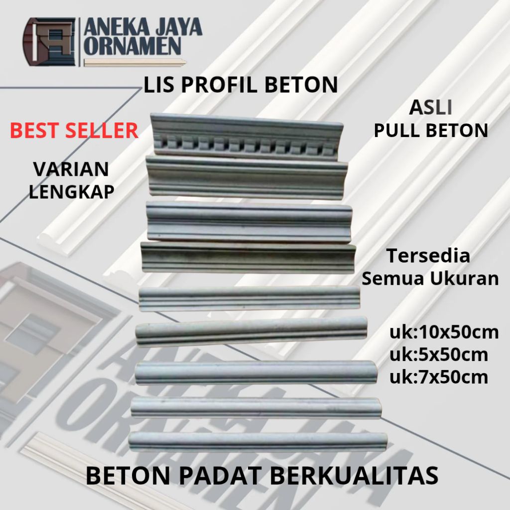 Lis Profil Beton Abu-Abu Ukuran 5x10 cm Panjang 50 cm untuk Dekorasi Dinding