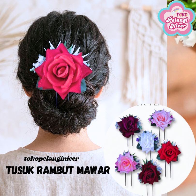 Tusuk Konde Rambut Bunga - CUcuk Rambut Konde Mawar - Sirkam Hiasan Rambut Mawar Tusuk Sanggul Rambu