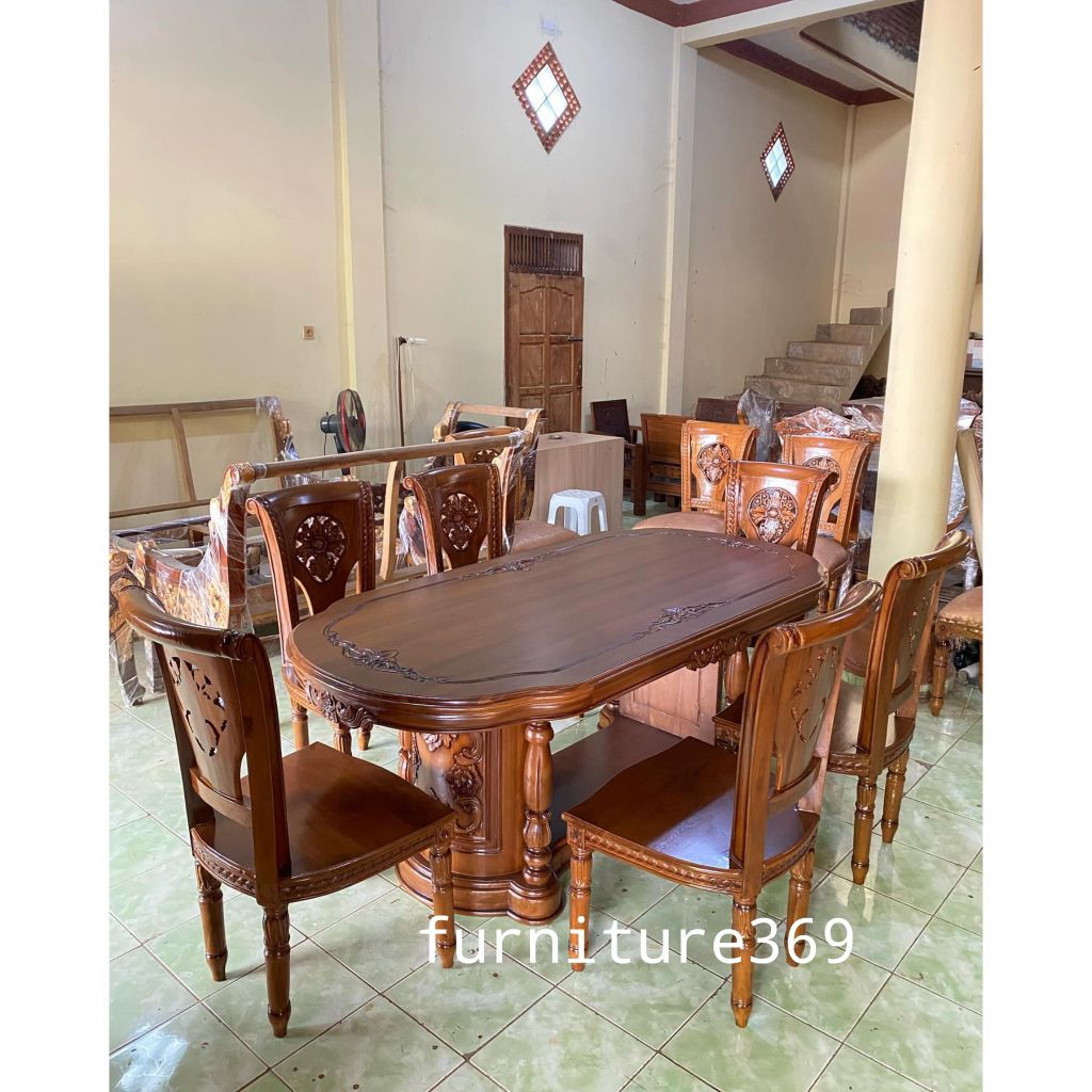 meja makan gendong 6 kursi kayu jati, set meja makan 6 kursi kayu jati