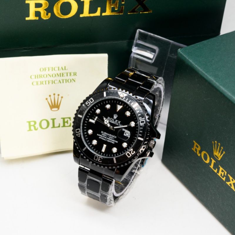 Jam Tangan Fashion Pria Rolex Submariner Tali Rantai Tanggal Aktif Free Box Ori & Baterai Cadangan