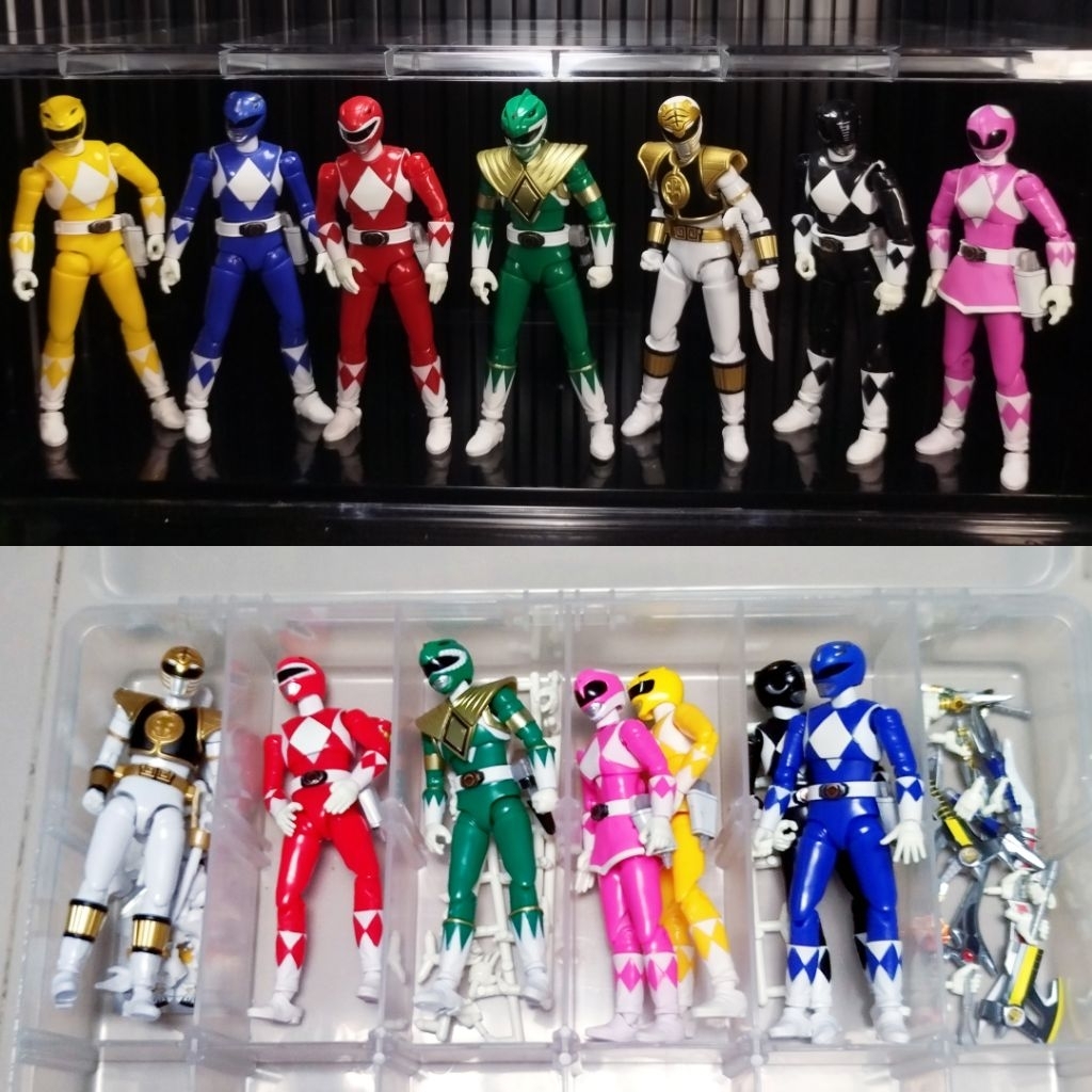 Set of 7 Figure Premium Bandai Original Shodo Super Zyuranger + Tiger White Ranger - MMPR Mighty Mor