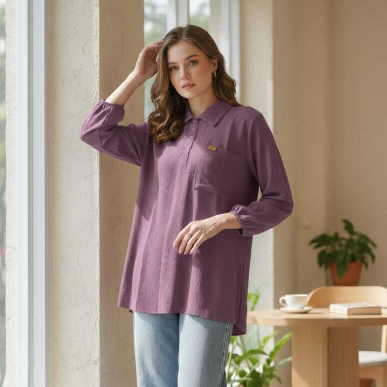 Tunik Crinkle Airflow Premium Atasan Wanita Tunik Crinkle Airflow Kemeja Lengan Panjang