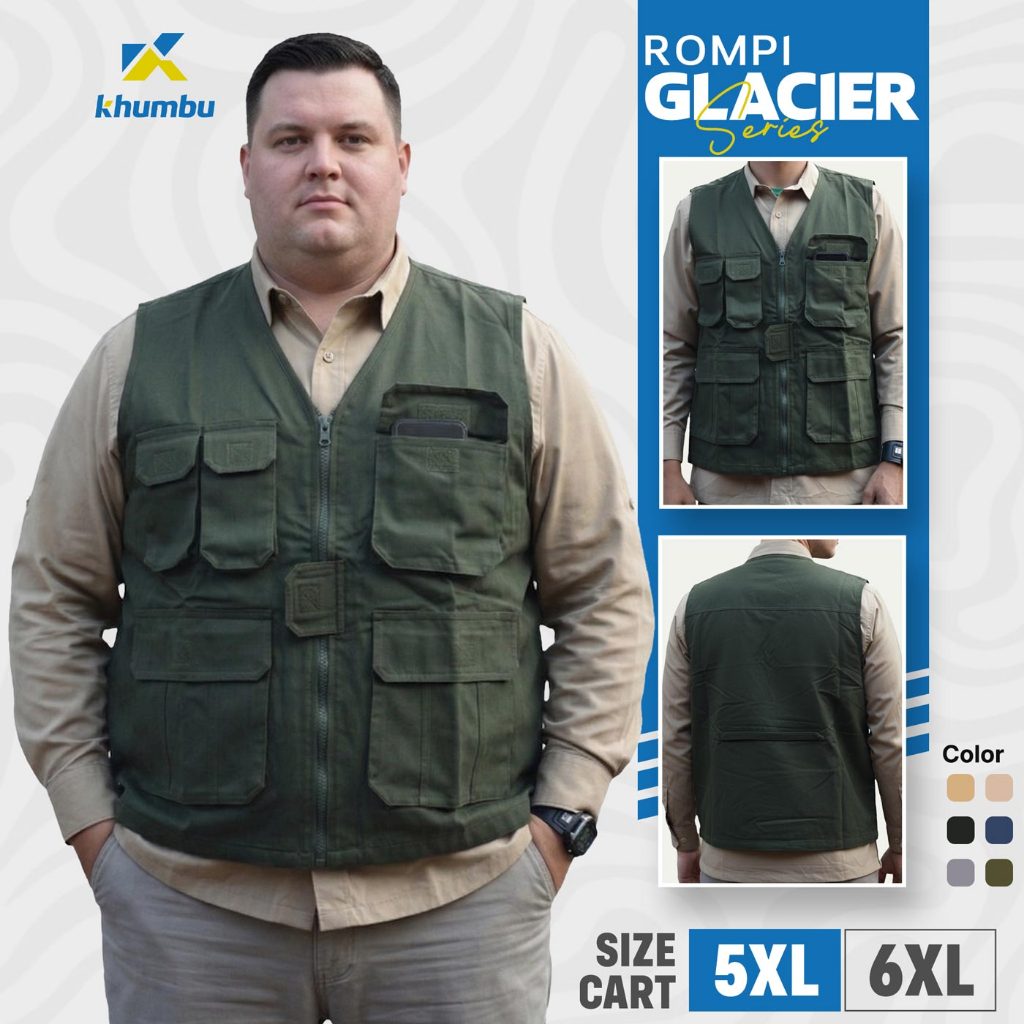 Rompi Touring Moge Pria Premium Glacier Size JUMBO 5XL - 6XL – Rompi Harley Style Tebal HIJAU ARMY