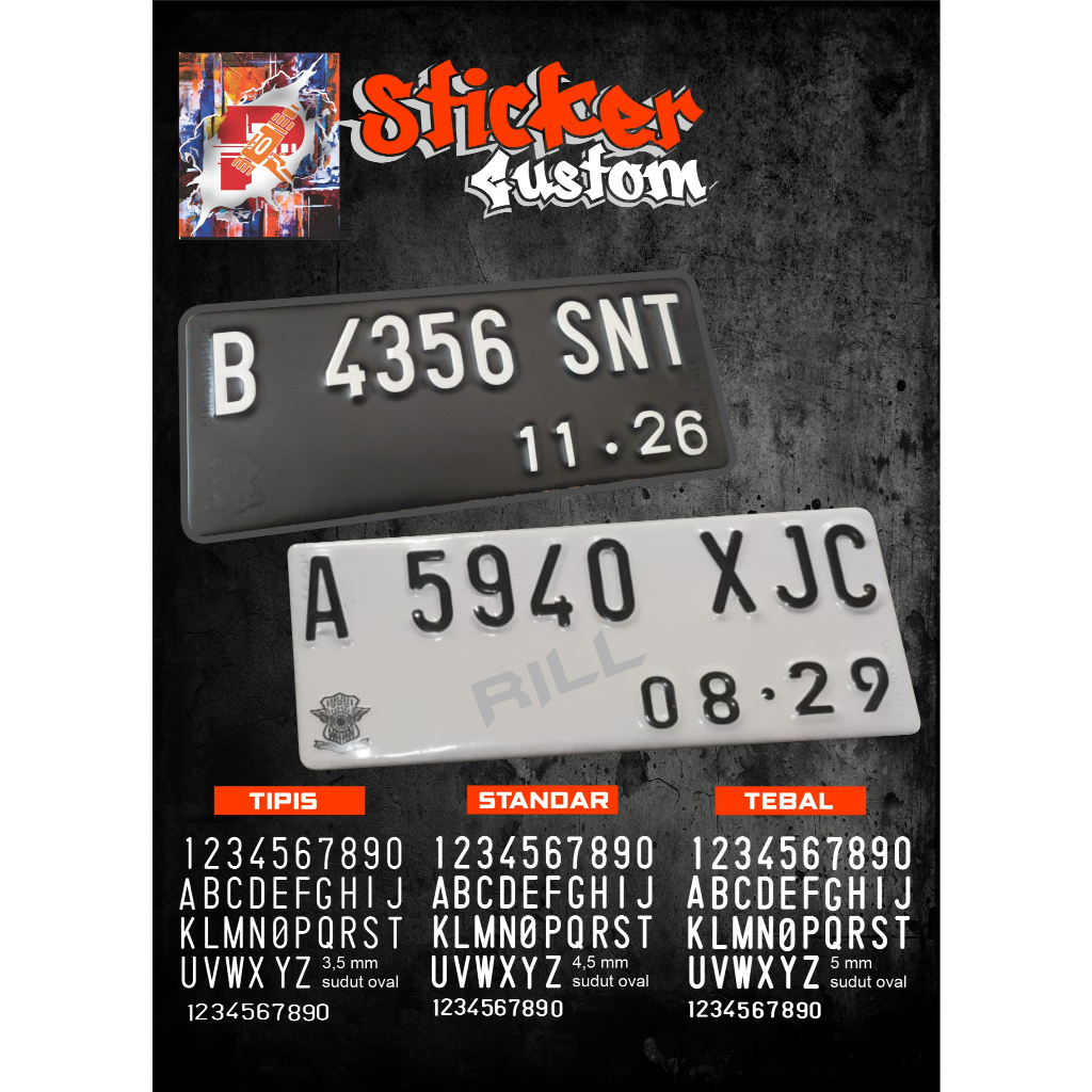 STIKER NOMOR PLAT MOTOR, FONT LAMA ( REFLEKTIF )