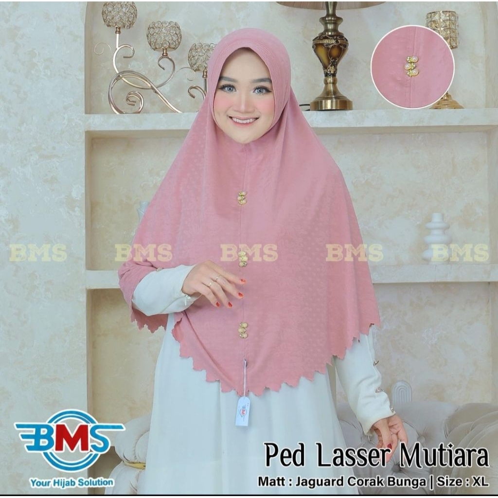 Hijab instan Ped Laser Mutiara Hijab BMS Motif Ukuran XL Ped Antem