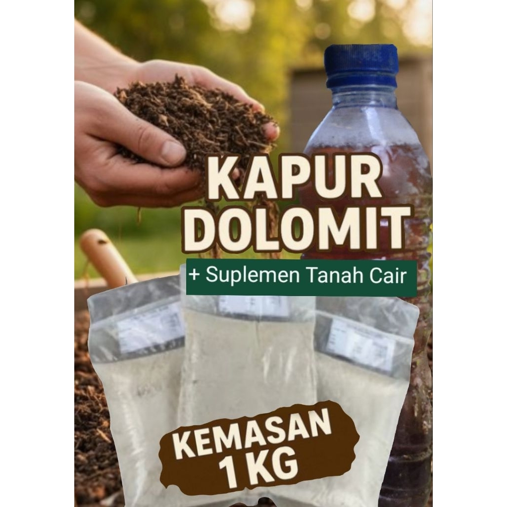 kapur dolomit + suplemen tanah cair