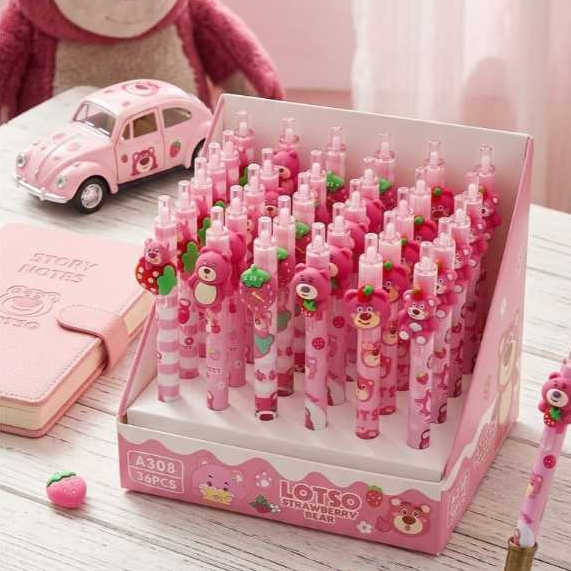 Pulpen Karakter Lotso Capybara Lucu Aesthetic Pink Cokelat – Ballpoint Pen Tinta Halus Alat Tulis Mu