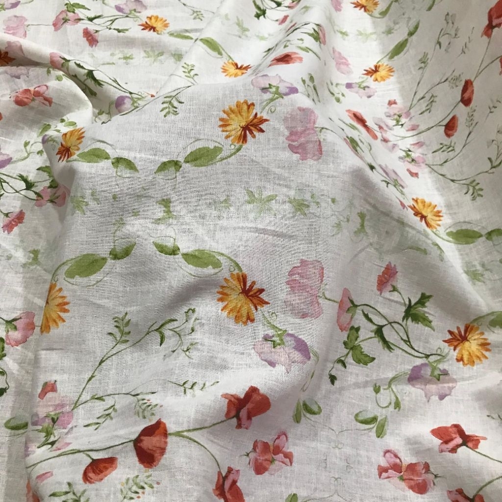 Kain katun linen motif bunga - katun linen motif - kain linen UNIQLO