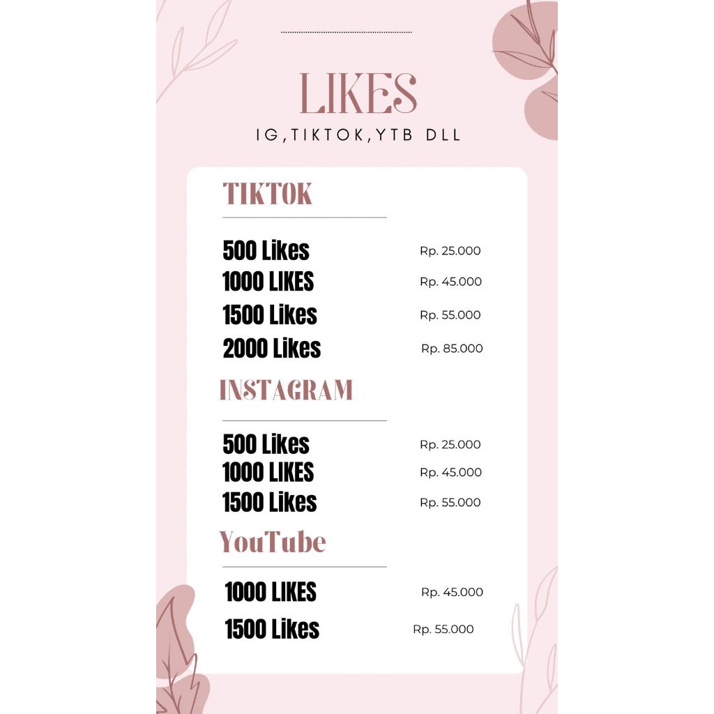 LIKES PREMIUM TIKTOK IG YOUTUBE PERMANEN