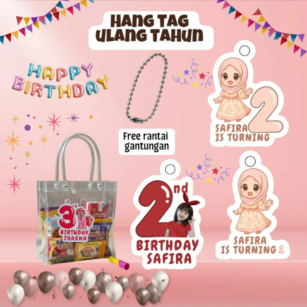 25 pcs Hang tag ulang tahun pakai foto anak/label tag ulang tahun murah/hang tag ulang tahun/tag sou