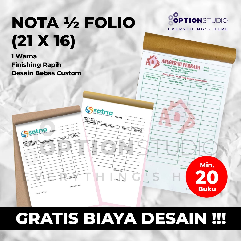 Cetak Nota Kwitansi Surat Jalan Toko Bangunan Laundry Bengkel Per-RIM Uk. 1/2 Folio A5 (21x16) Desai