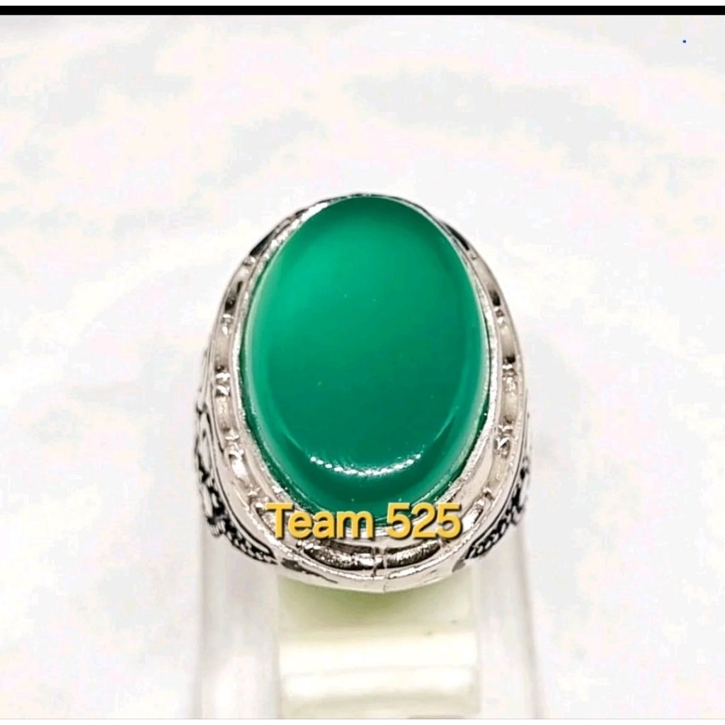 cincin batu akik yaman hijau kristal dim 18-20mm natural asli alam / ring alpaka super anti luntur /
