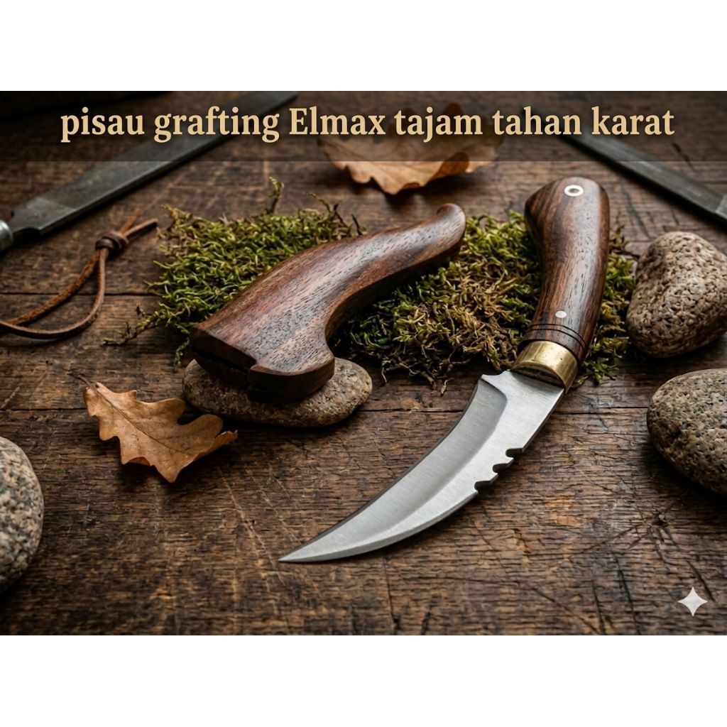 pisau grafting Elmax fulltang tajam tahan karat / pisau stek okulasi / pisau seset elmax