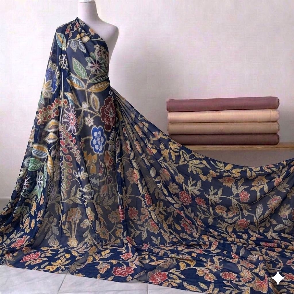 kain - kain sifon sutra motif bunga import - kain sifon motif - kain sifon meteran - kain sifon prem