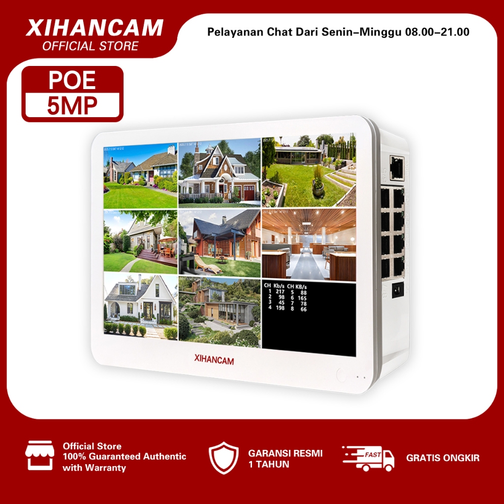 XIHANCAM 5MP NVR POE Dengan Monitor 4CH/8CH NVR POE CCTV 8 Channel Untuk IP Camera CCTV POE System