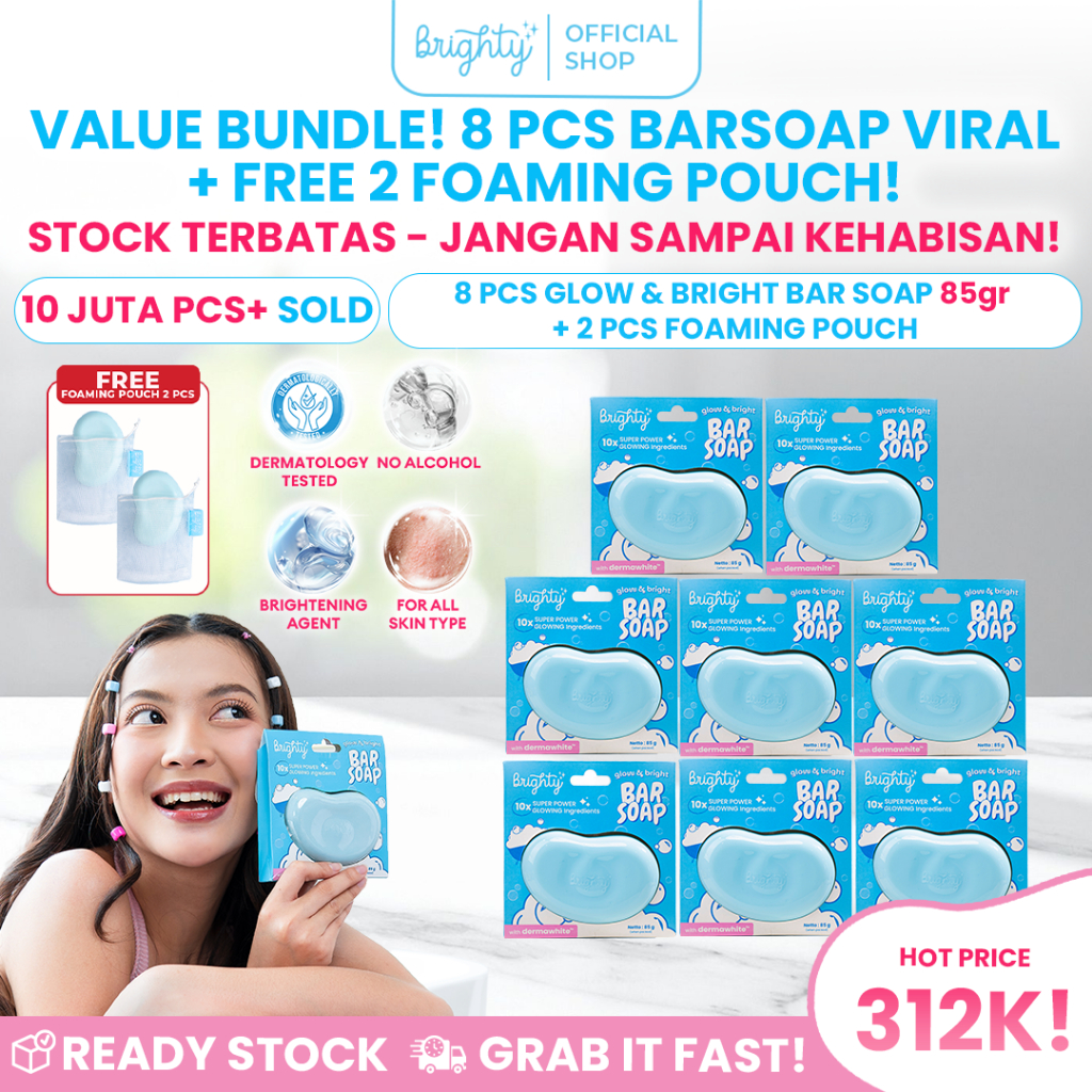 [READY STOCK] 8 Pcs Brighty Glow & Bright Bar Soap Sabun Mandi Pemutih badan sabun pencerah sabun wh