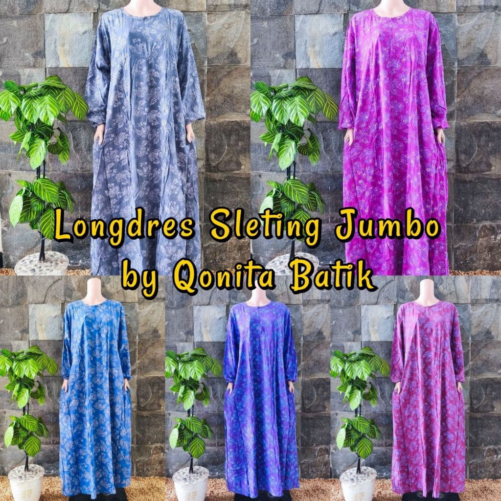 {Ld 116-126} Daster Qonita Lengan Panjang Long Dress Busui Jumbo Sleting Depan Home Dress Muslimah P